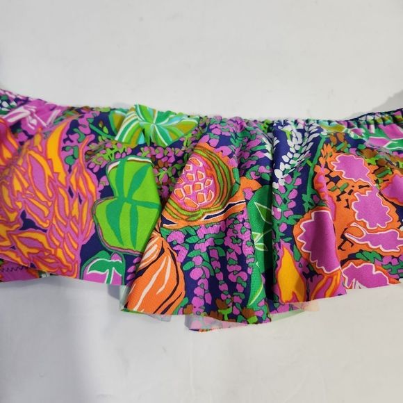 Trina Turk tropic escape off the shoulder ruffle dandeau bikini top size 4 smal - Picture 6 of 8